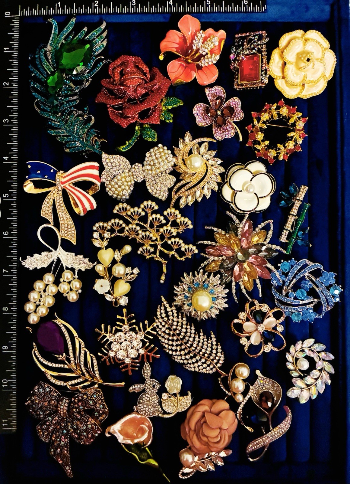Lot 30 Statement Brooches Pins Enamel Rhinestone Crystal Rose Flower Flag Bow