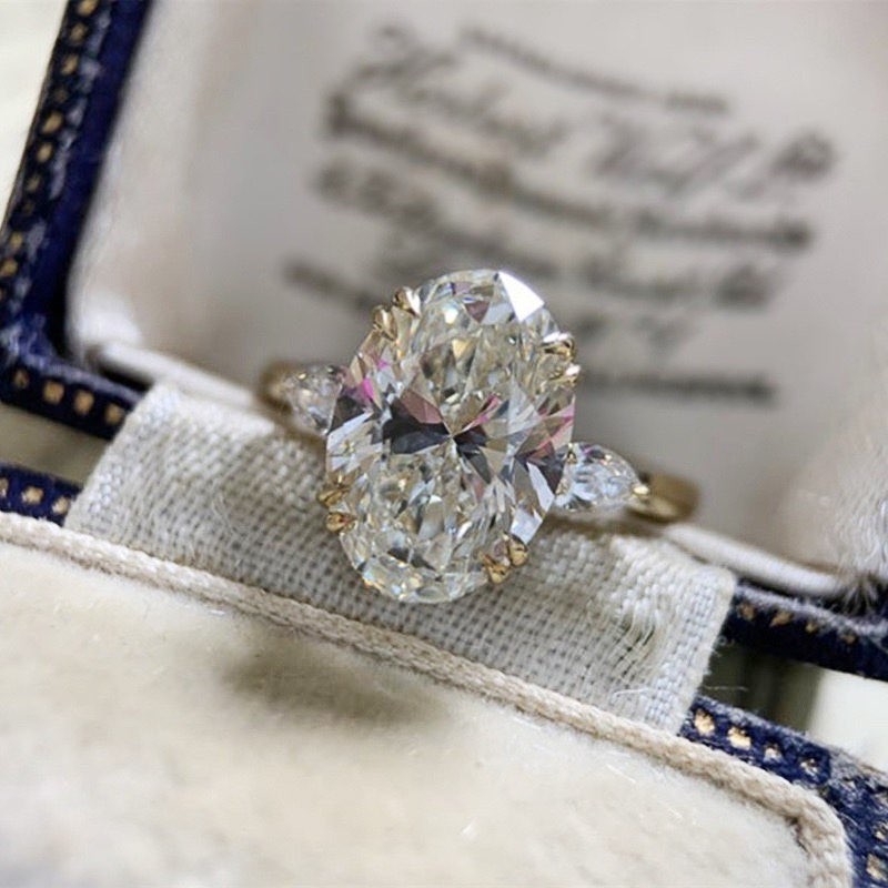 Classic Women 14K Gold Plated Sparkling Oval CZ Band Ring Wedding Engagement