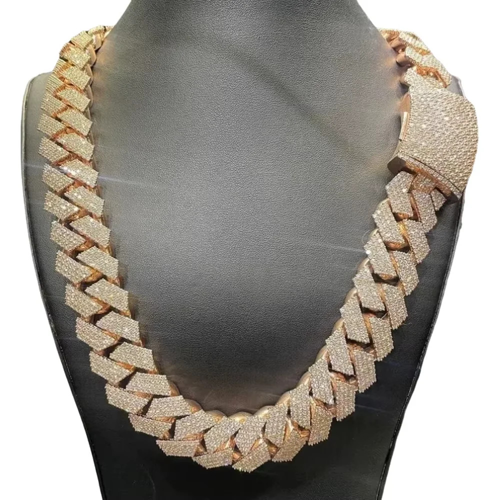 Cubic Zirconia 15mm Wide Heavy Cuban Link Necklace for Men and Women, 18K Gold P