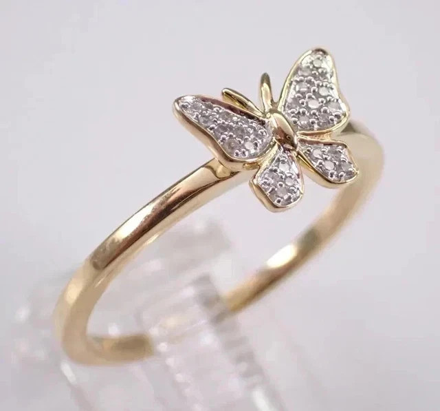2Ct Round Moissanite Butterfly Engagement Ring 925 Sterling Silver 14K Vermeil
