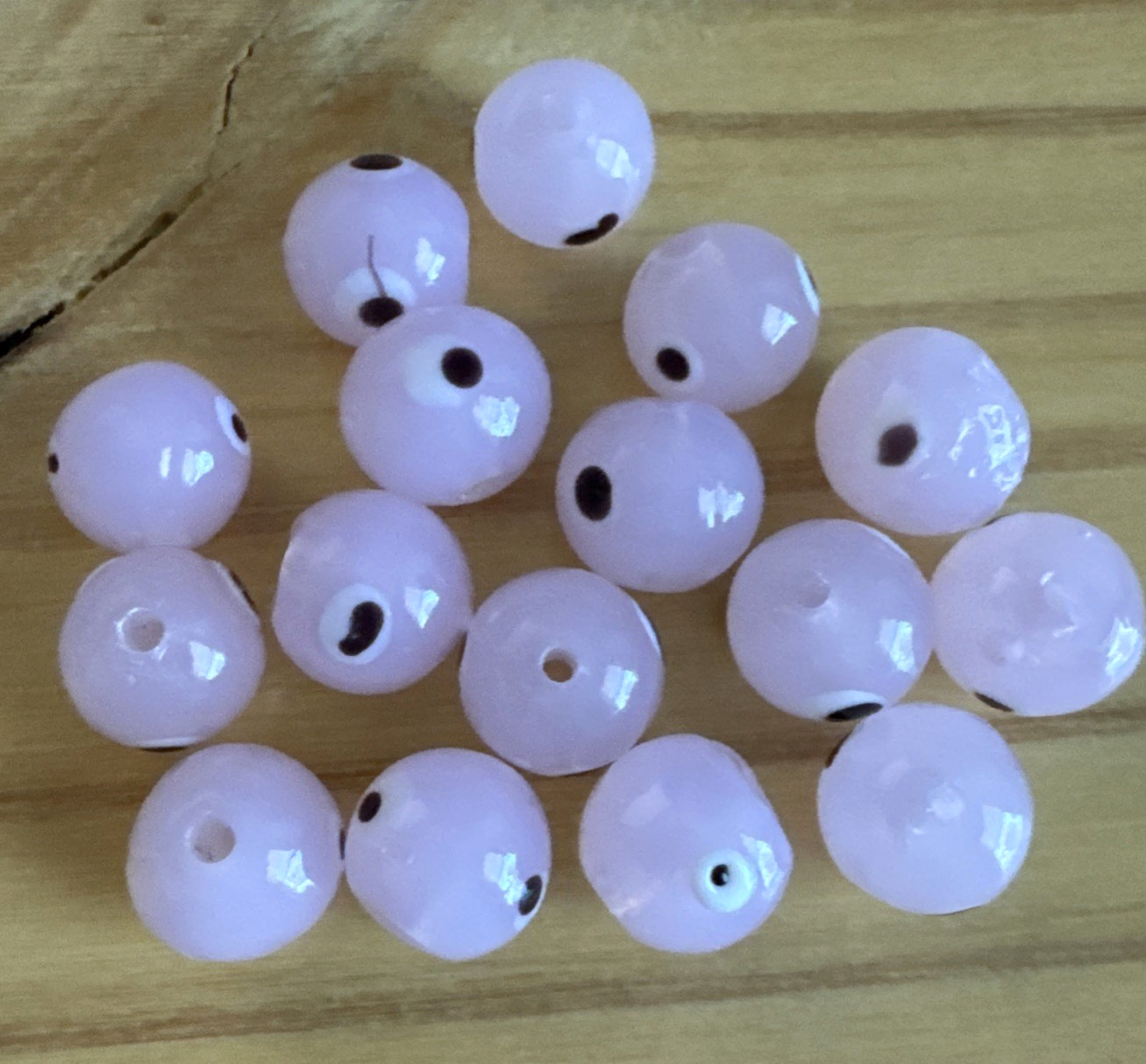 16 ROUND PINK EVIL EYE glass lamp work approx 10mm Beads- DIY Jewelry making