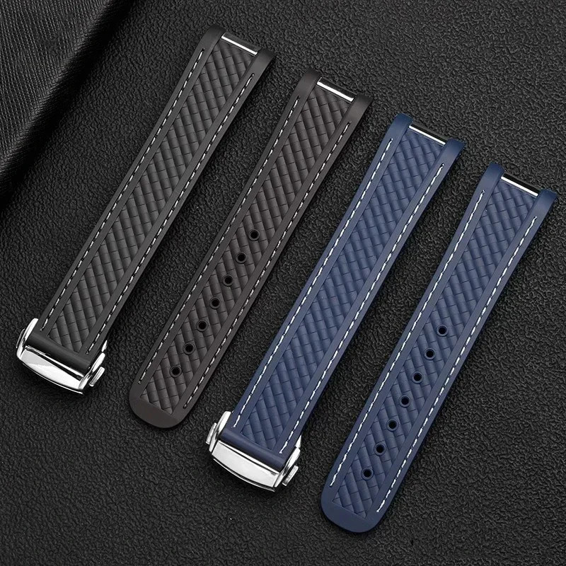 Rubber Strap for Omega Seamaster Aqua Terra 300 20mm – Blue Steel Buckle