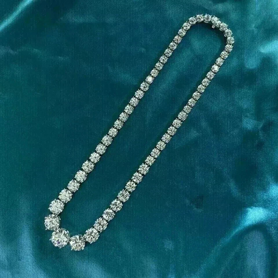 9.65 Ct Round Cut Beautiful Moissanite Tennis Necklace 14K White Gold Plated.