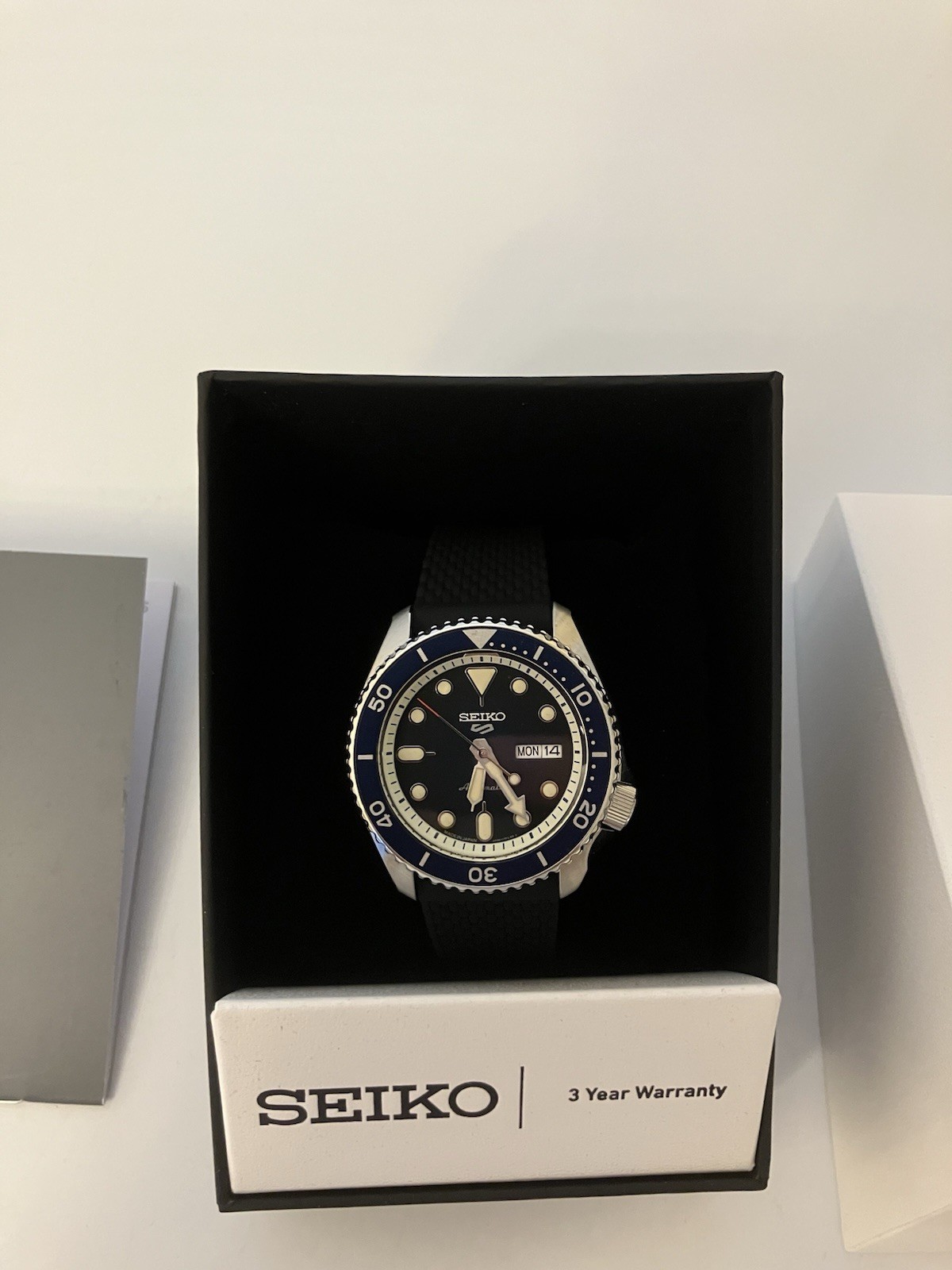 Seiko 5 Sports Sunray Blue Men’s Watch, Silicone Strap, Exhibition 4R36A Caliber