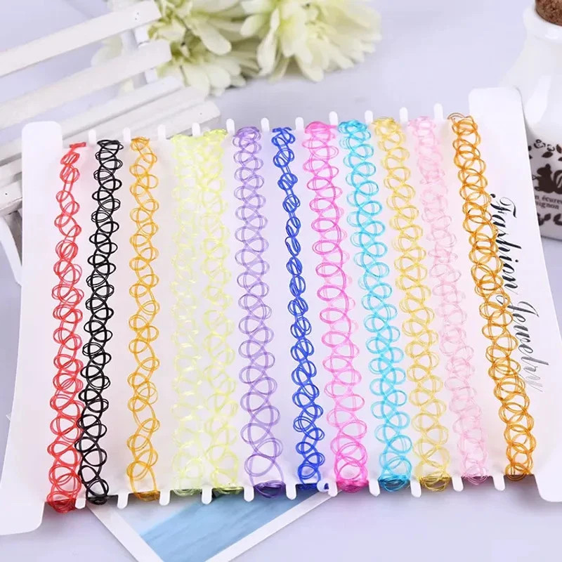 12pcs Hot Sale Vintage Chokers Necklaces For Women Stretch Tattoo Necklaces