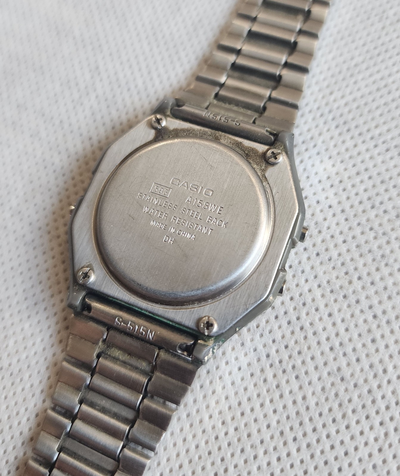 Casio A158WE Vintage Digital Watch Module 593 Silver Stainless Steel Alarm Chron