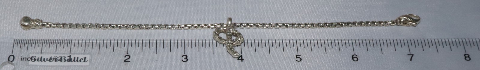John Hardy JAI Sterling Silver Rounded Box Chain Initial “P” 7 1/4 inch Bracelet