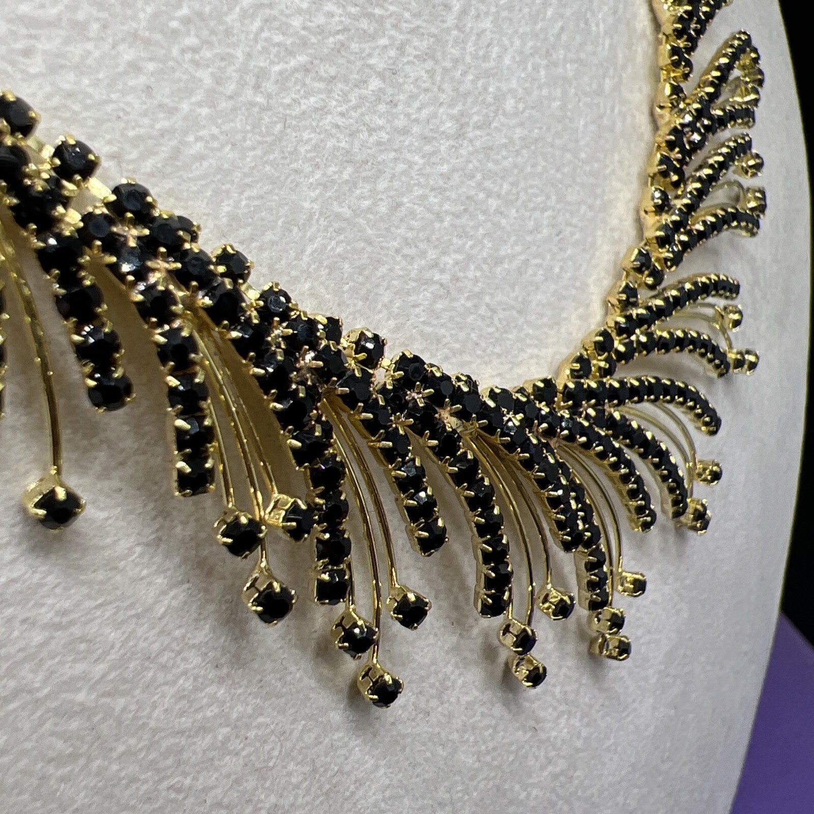 Gold Tone With Black Prong Set Rhinestones 14”-18” Necklace (6721)