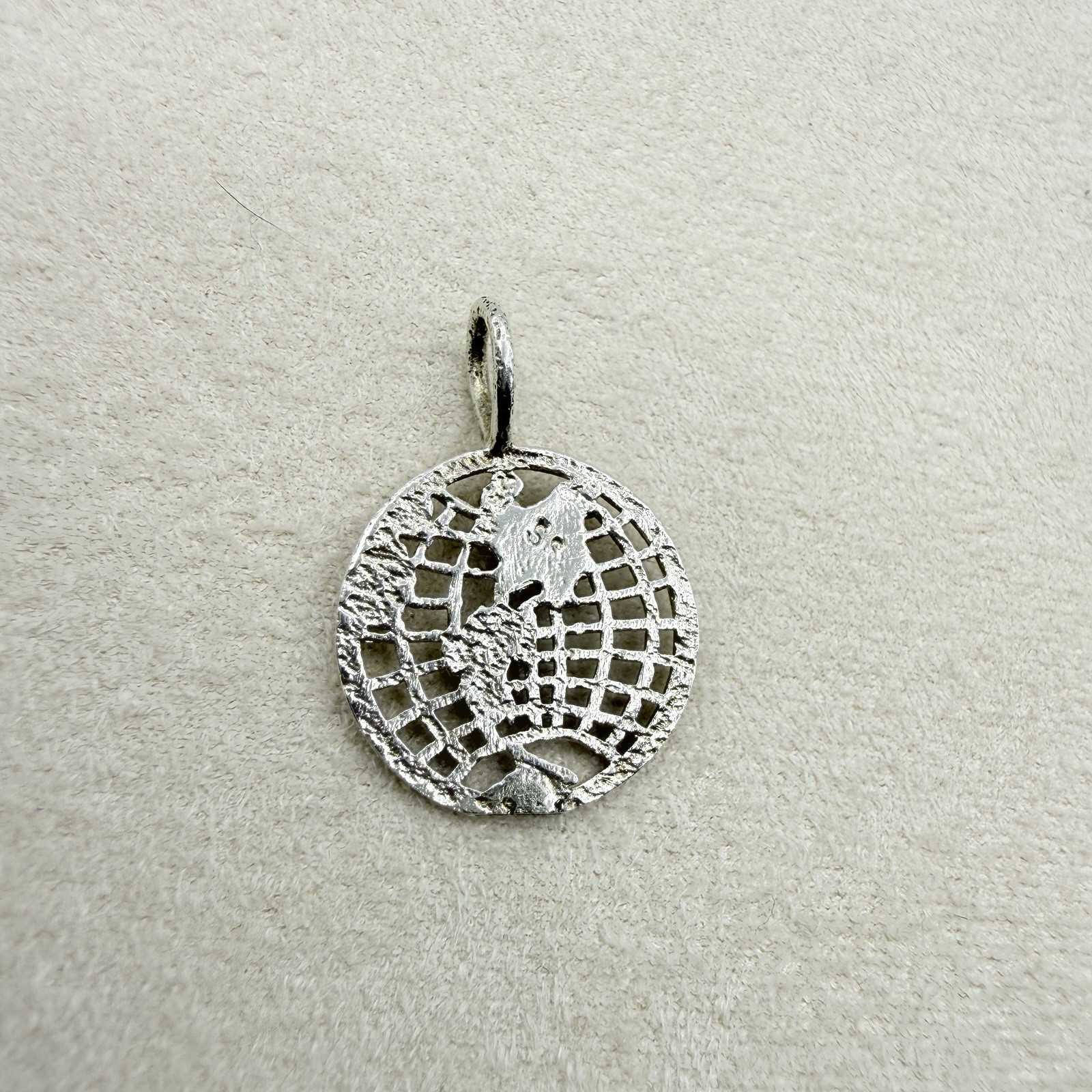 Vintage Sterling Silver World Map Globe Round Pendant Charm Jewelry