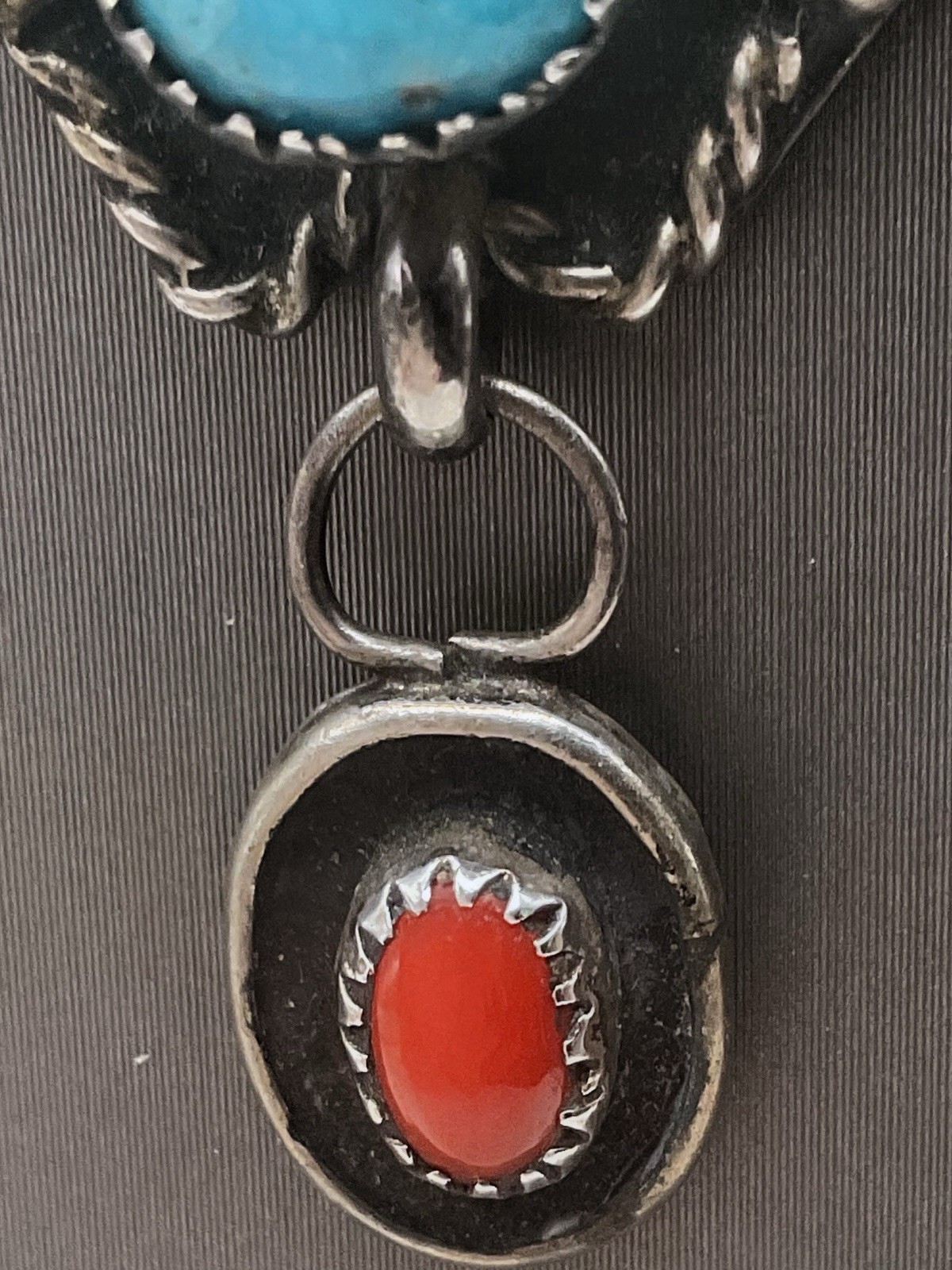 Signed Jesse Claw Navajo Sterling Silver Turquoise Coral Necklace J*C 41.6 grams