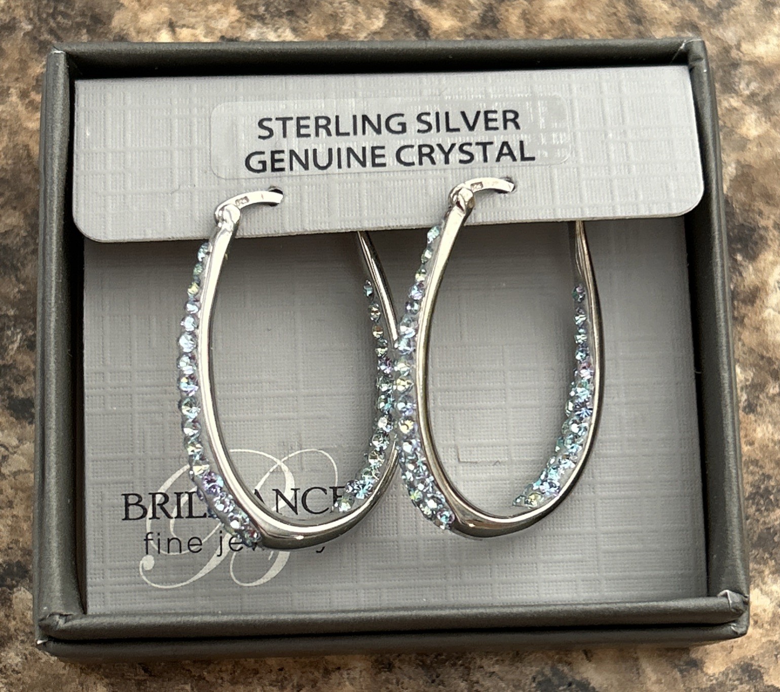 Brilliance Fine Jewelry 925 Sterling Silver Crystal Hoop Earrings NEW IN BOX NIB