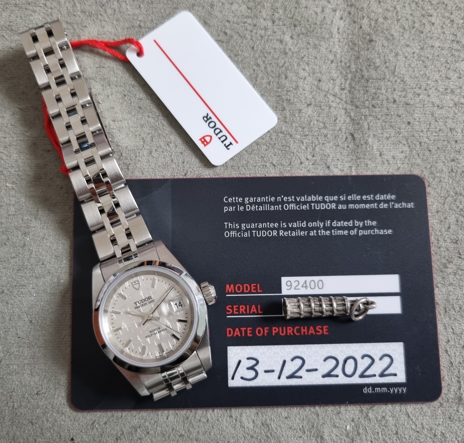 Tudor Princess Oysterdate 92400mm 25 Silver Linen Dial New Box And Card 12-2022