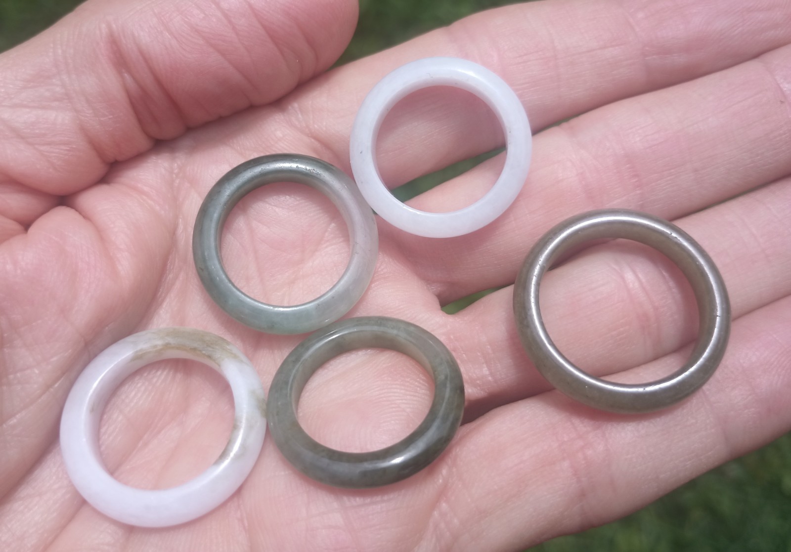 Set Five Natural Jadeite Jade Rings Myanmar Size 7-9.5 CH5825