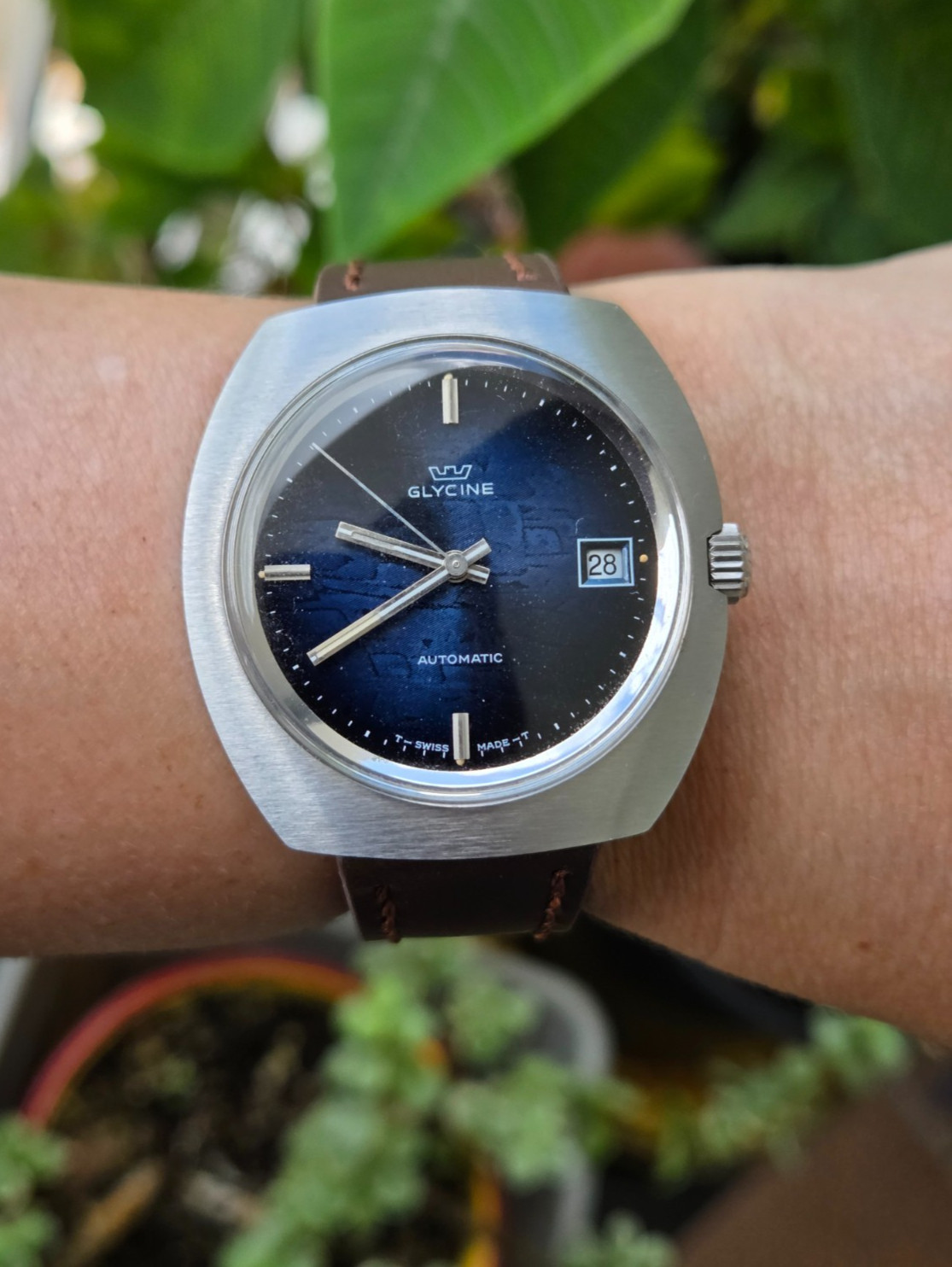 Glycine Compresror Automatic Watch Vintage Men NOS Blue Dial POErfect Conditions