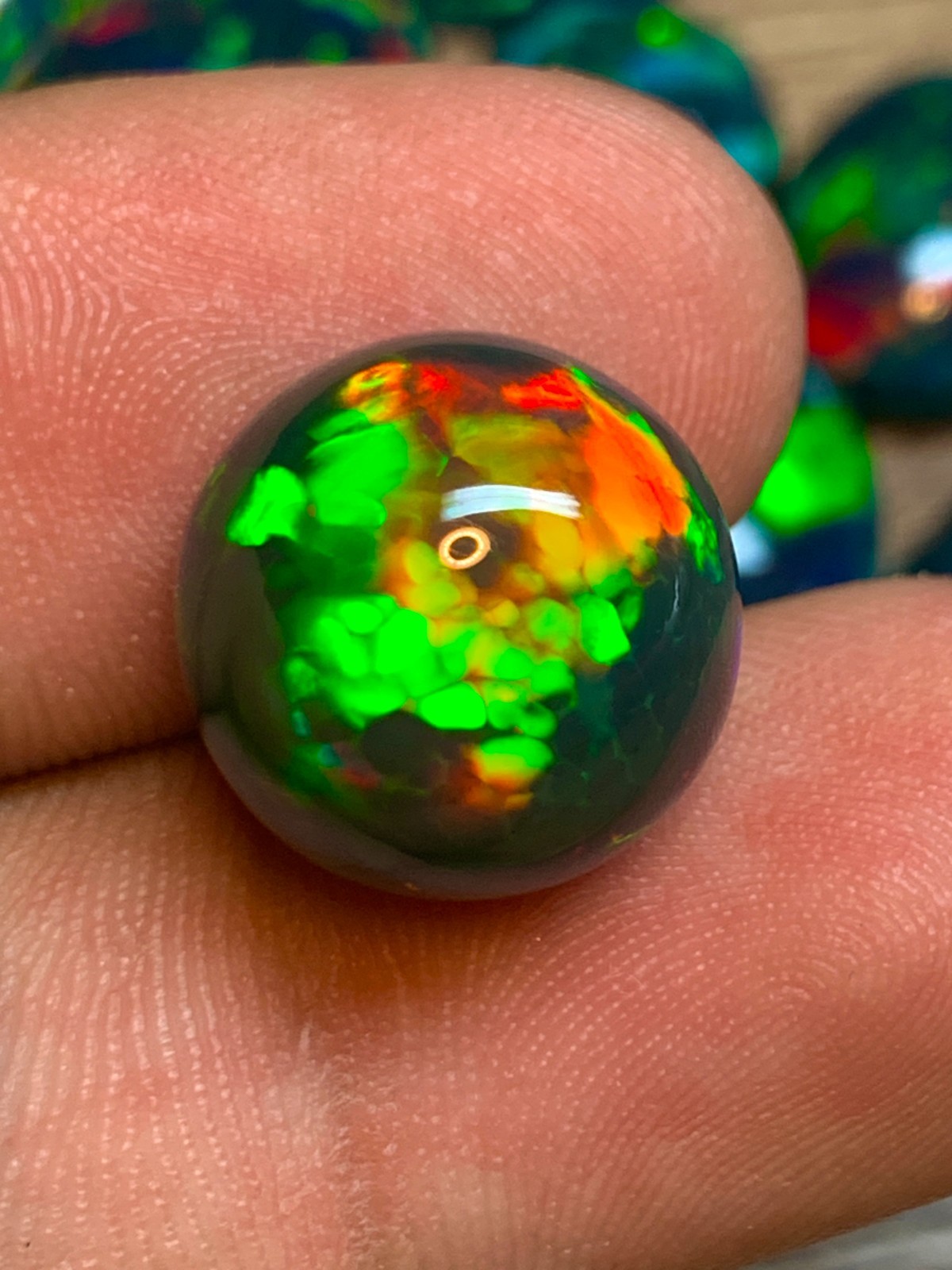 Ethiopian Opal Gemstone 9.65 Carat Round Cabochon Honeycomb Black Welo Opal Gem
