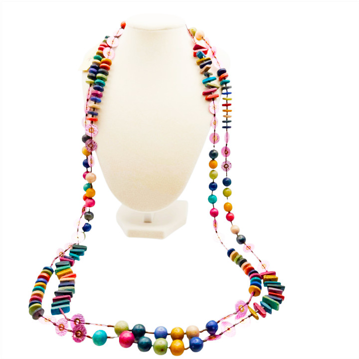 Tribal Boho 70″ Wood Bead Rope Necklace Botanical Harvest Philippines NWT