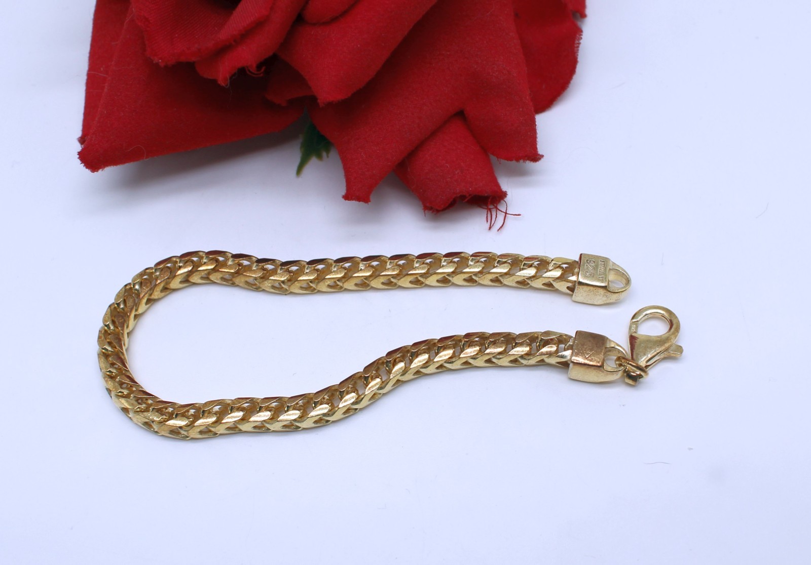 Sterling Silver Vermeil Franco Chain Italy Bracelet 28.41.g 8 7/8th” CAT RESCUE