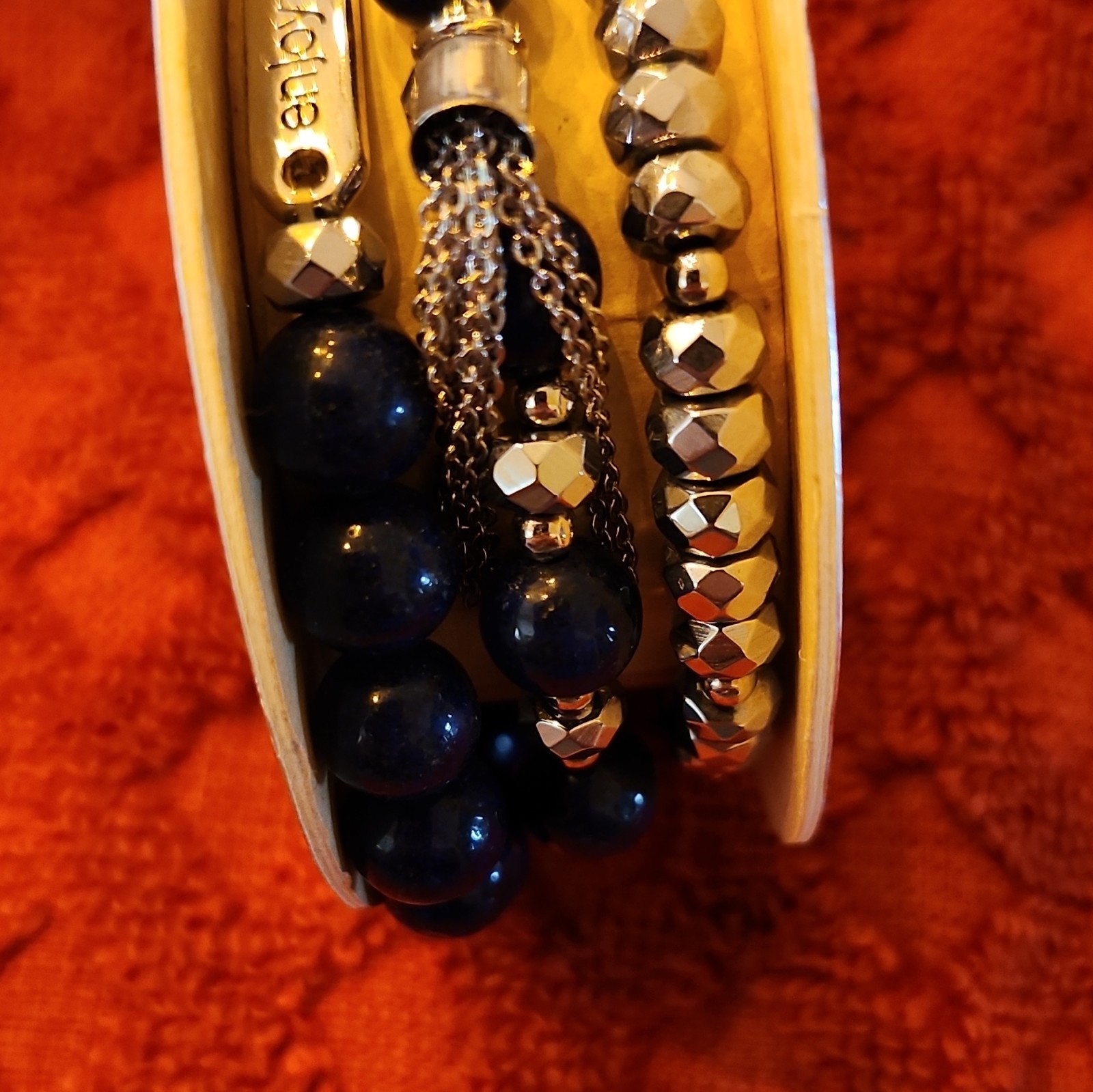 0062Soul Stacks Jewelry Enjoy the Journey Blue Lapis Beaded Charm Stretch Stack