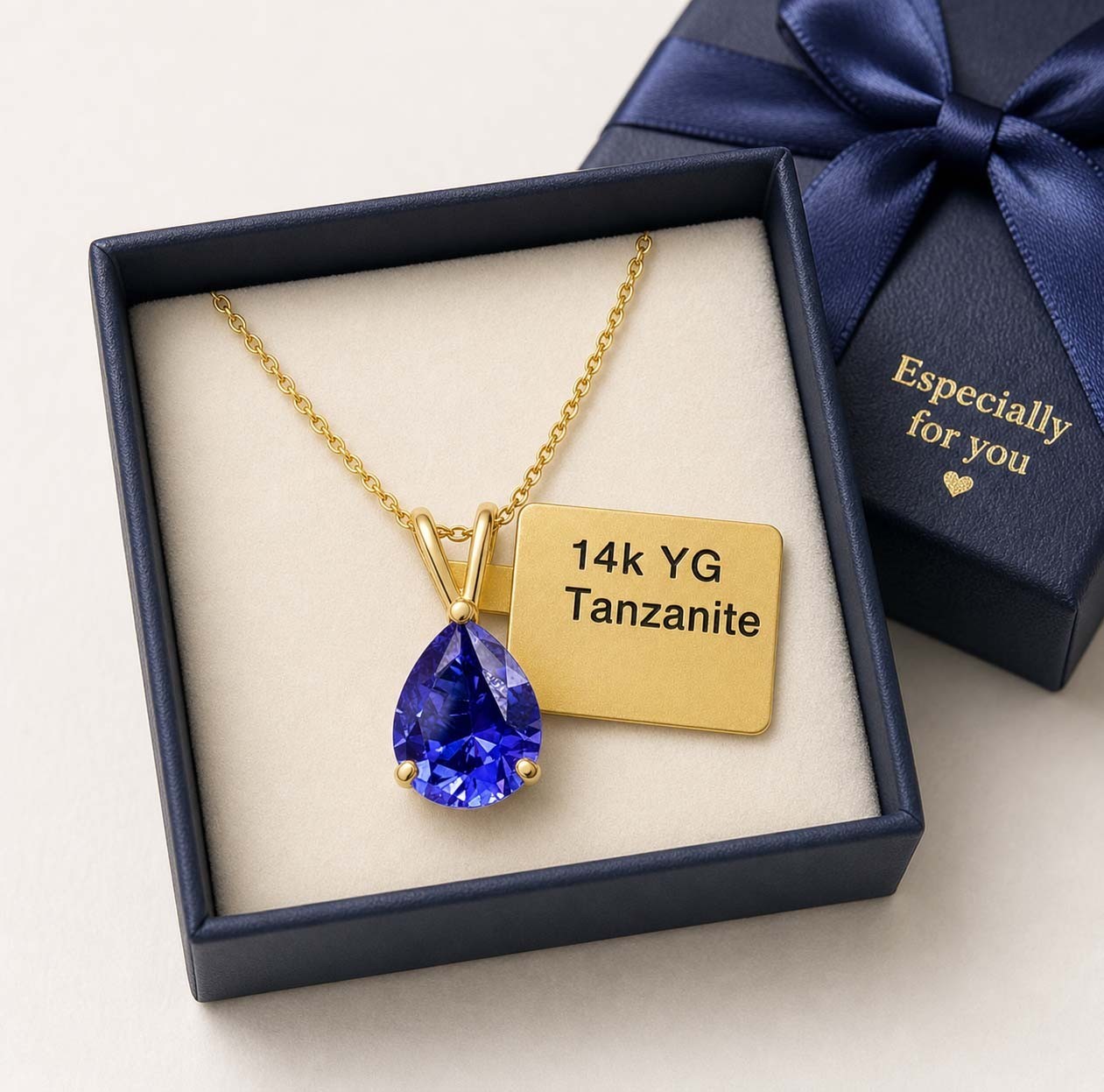 AAA TANZANITE 2.05 Cts PENDANT SOLID 14K YELLOW GOLD – MADE IN USA – Free Chain