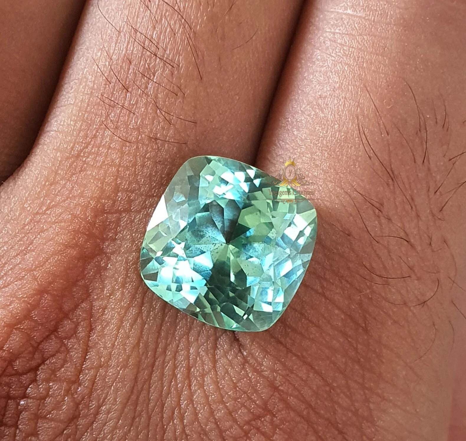 Certified 10.00 Ct Flawless Lagoon Green Tourmaline Cushion Cut Loose Gemstone