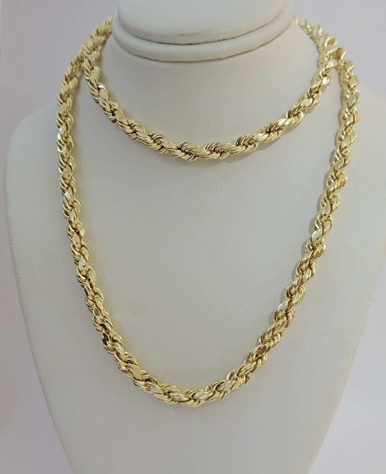 Real 10K Yellow Gold Rope Chain Mens Necklace 6mm Diamond Cut 18-30in Mens 10kt