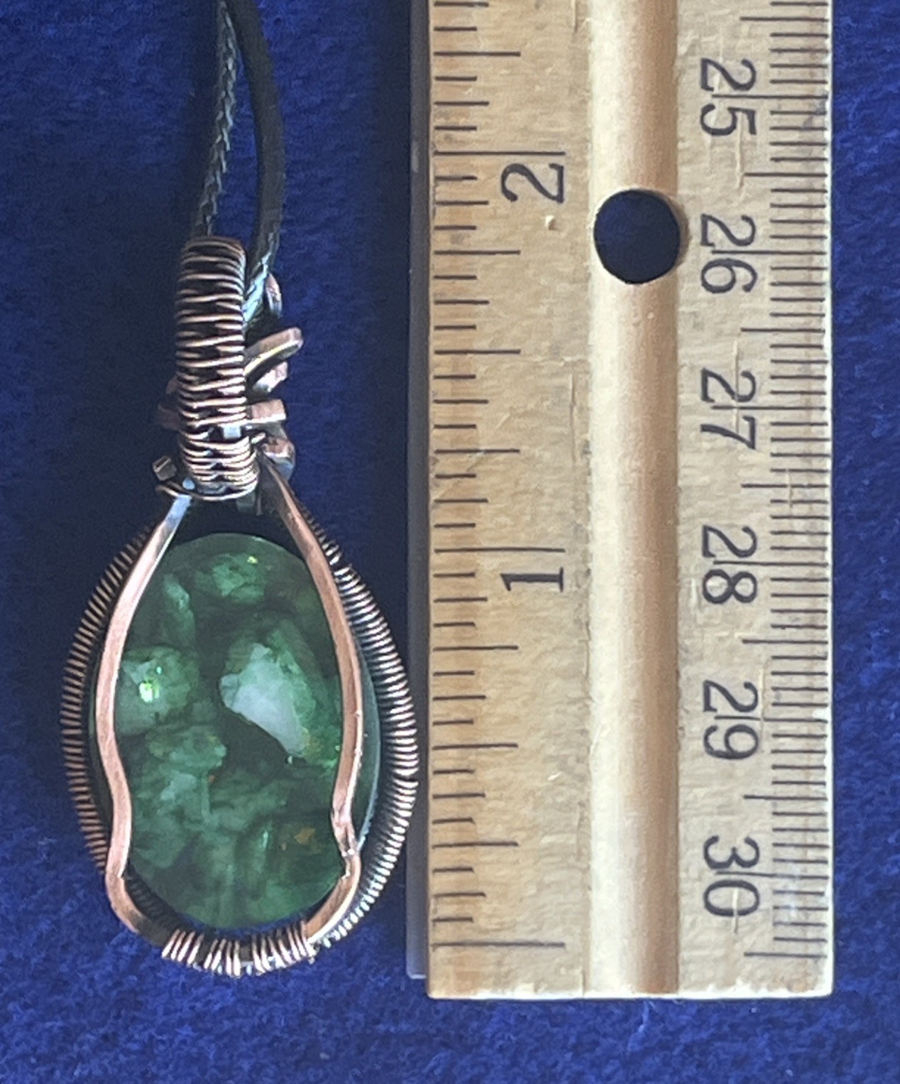 Green Calcite (in resin)~ Handmade copper wire wrapped pendant 5g