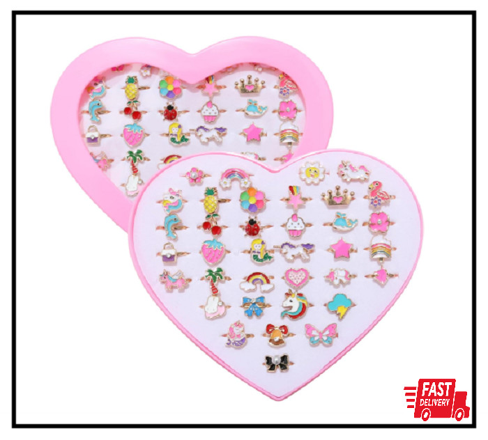 36Pcs Little Girl Jewel Rings, Adjustable Unicorn Rings Toys, No Duplication