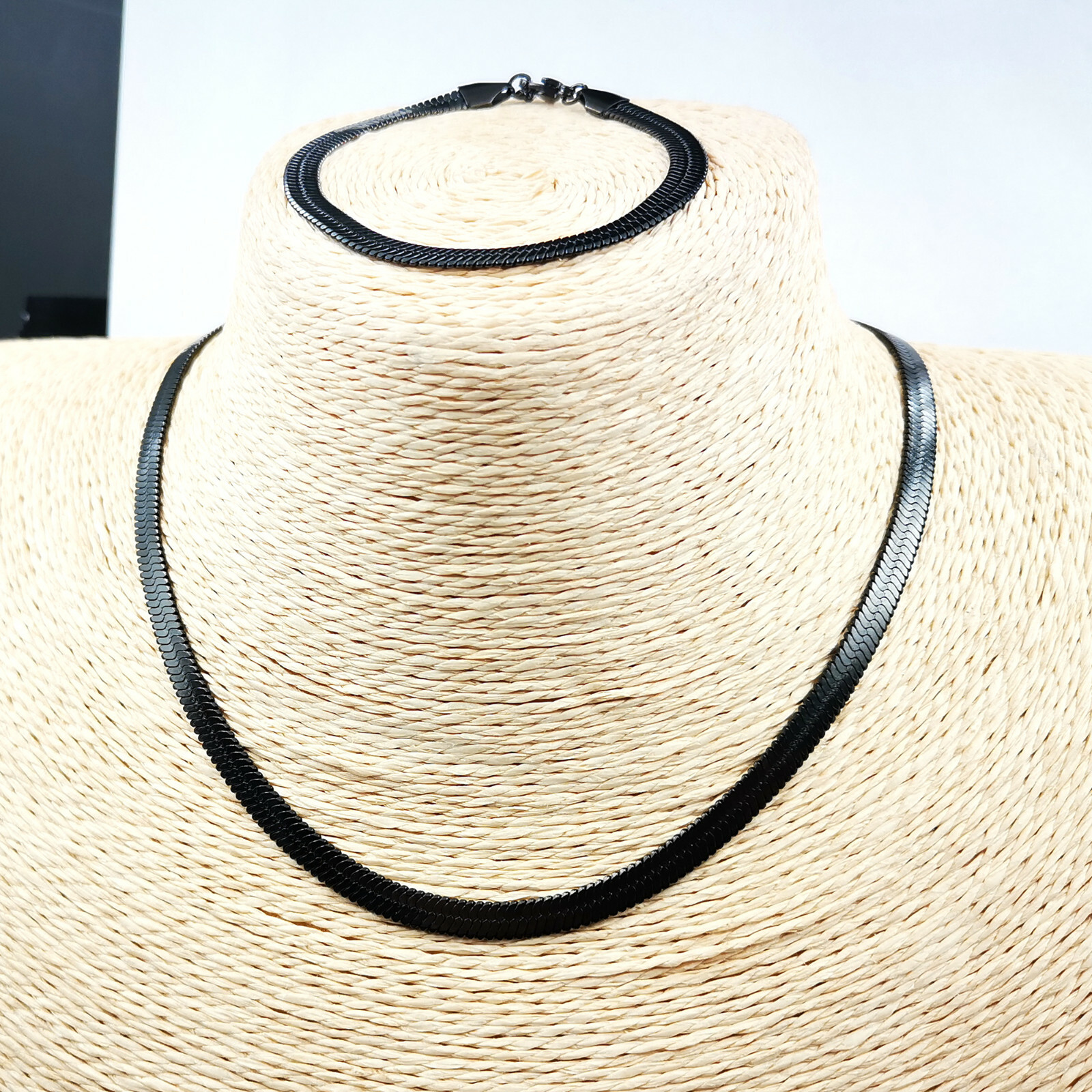 Blade chain 5mm Black Flat Snake Chain Choker 15.7inch Necklace 7.1in bracelet