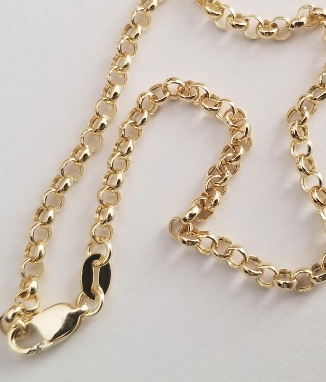 14K Real Yellow Gold Rolo Link Chain Bracelet 7″-2.9 mm