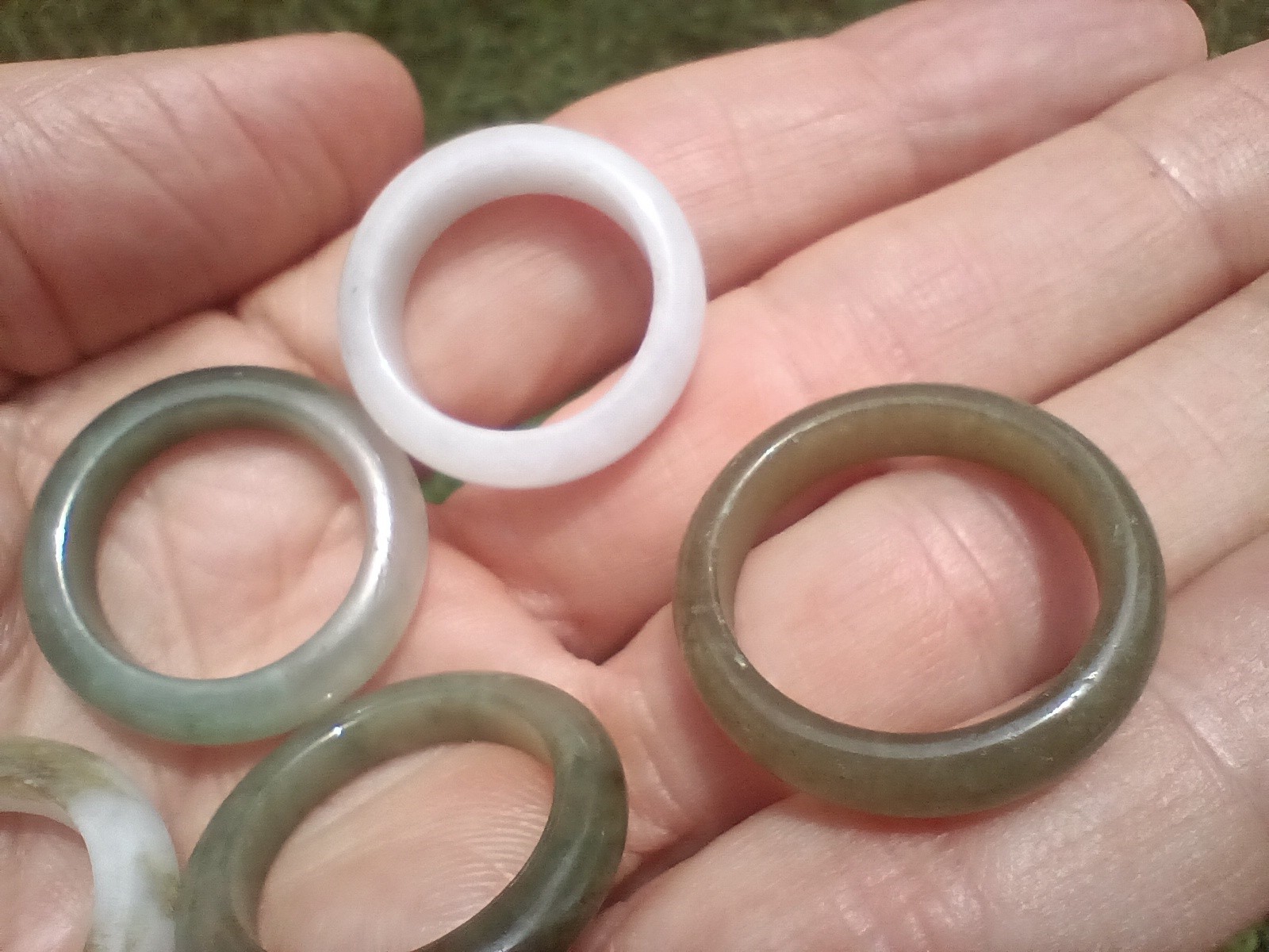 Set Five Natural Jadeite Jade Rings Myanmar Size 7-9.5 CH5825