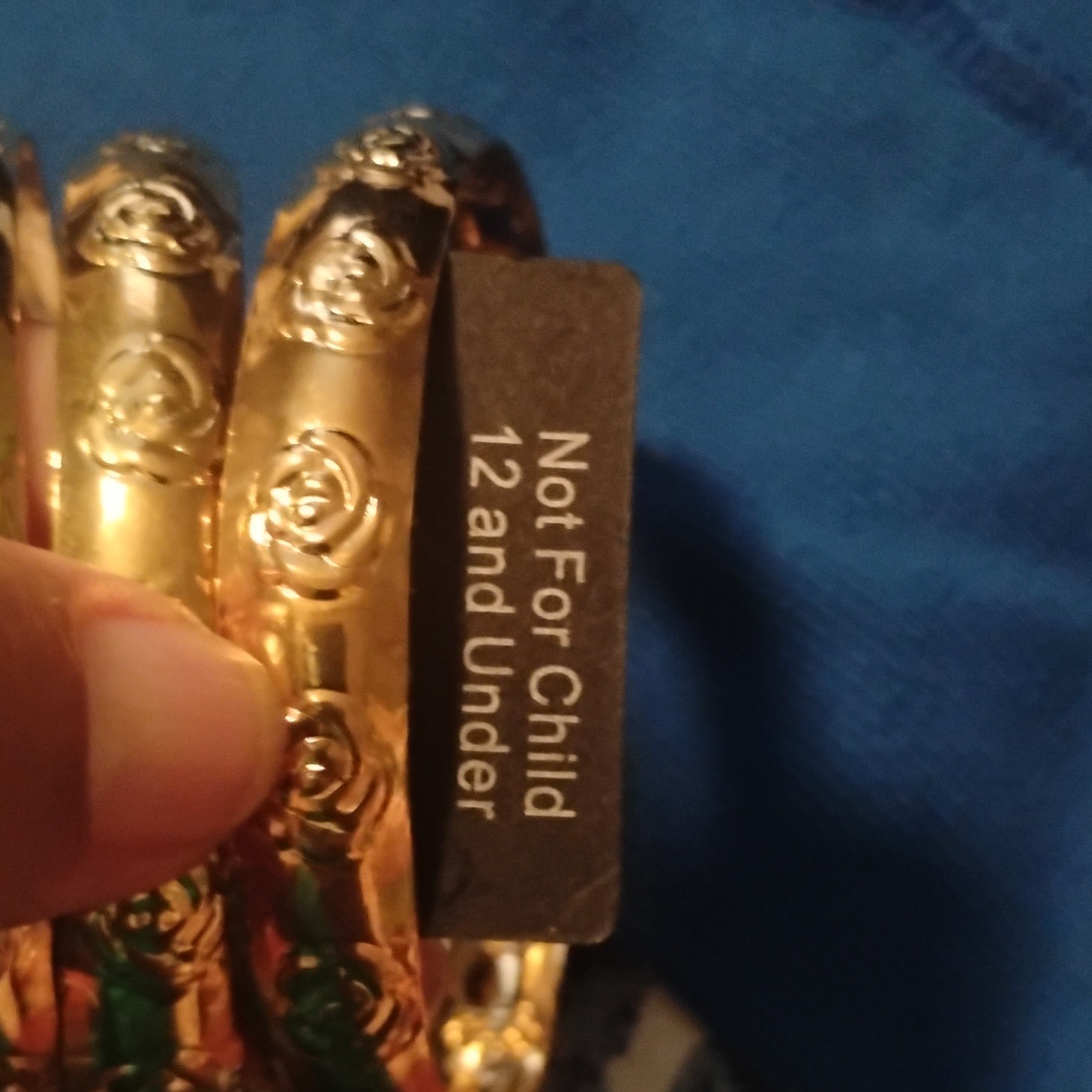 Gold Tone Floral Rose Pattern Bangle Bracelets Set of 3 Round Metal No Stone