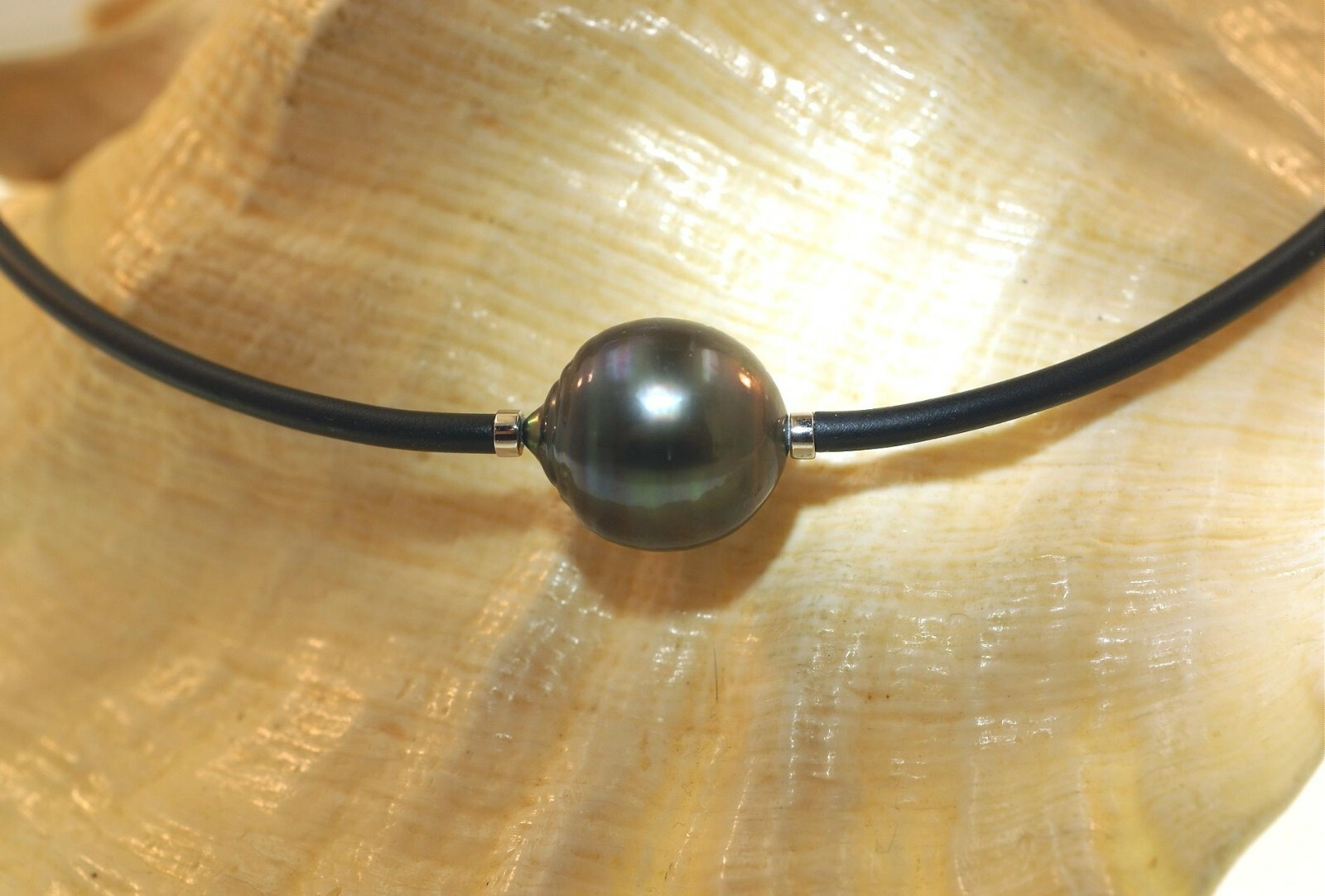 16.0MM TAHITIAN BLACK PEARL AKOYA 925 SILVER BLACK LEATHER CHOKER ADJ 16″-20″ #2