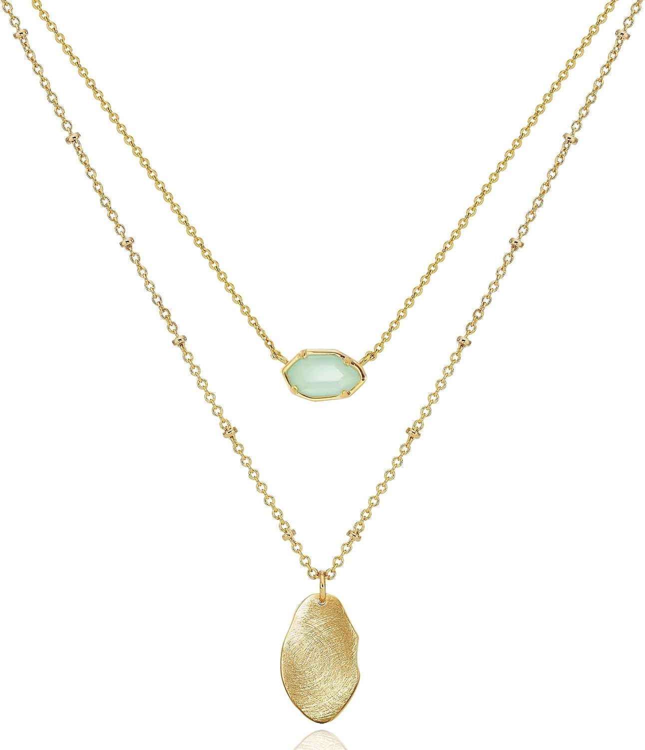 Handcrafted Layered Gold Necklace with Marquise Crystal Pendant – Made in Korea