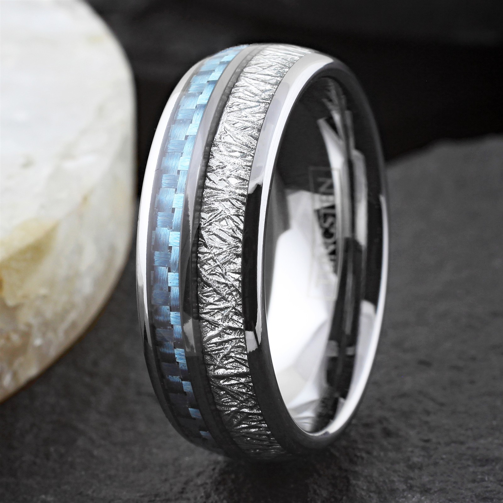 6/8mm Tungsten Carbide Meteorite & Carbon Fiber Band Ring-Engraving Avail