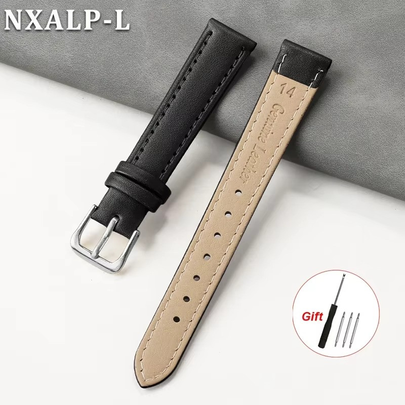 Black Extra Long Calf Grain Leather Watch Strap 8mm to 24mm With Fitting Pins