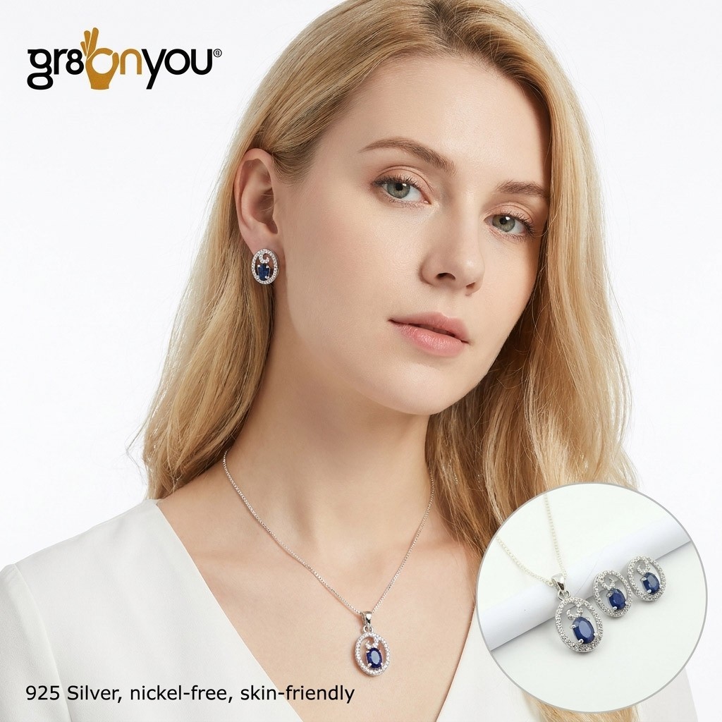 Artisan-Made Perfection | Real Blue SAPPHIRE 925 Sterling Silver Jewellery Set