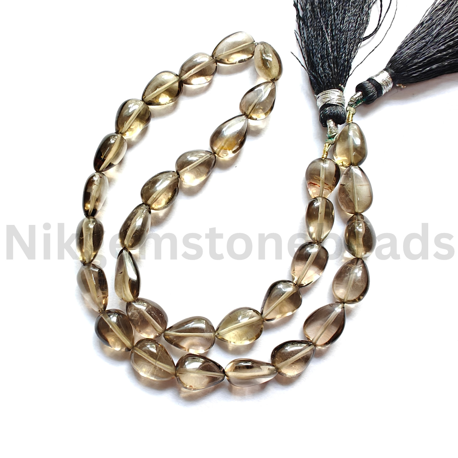 Natural Black Smokey Quartz Stone, Smooth & Plain Pear Cut Beads, 9.75-11.00 MM.
