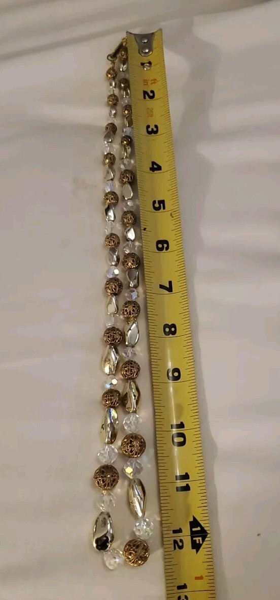 VTG AB Beads Metal & Glass Chrome Beads 24″ Haskell? Necklace Pat. No. 3427691