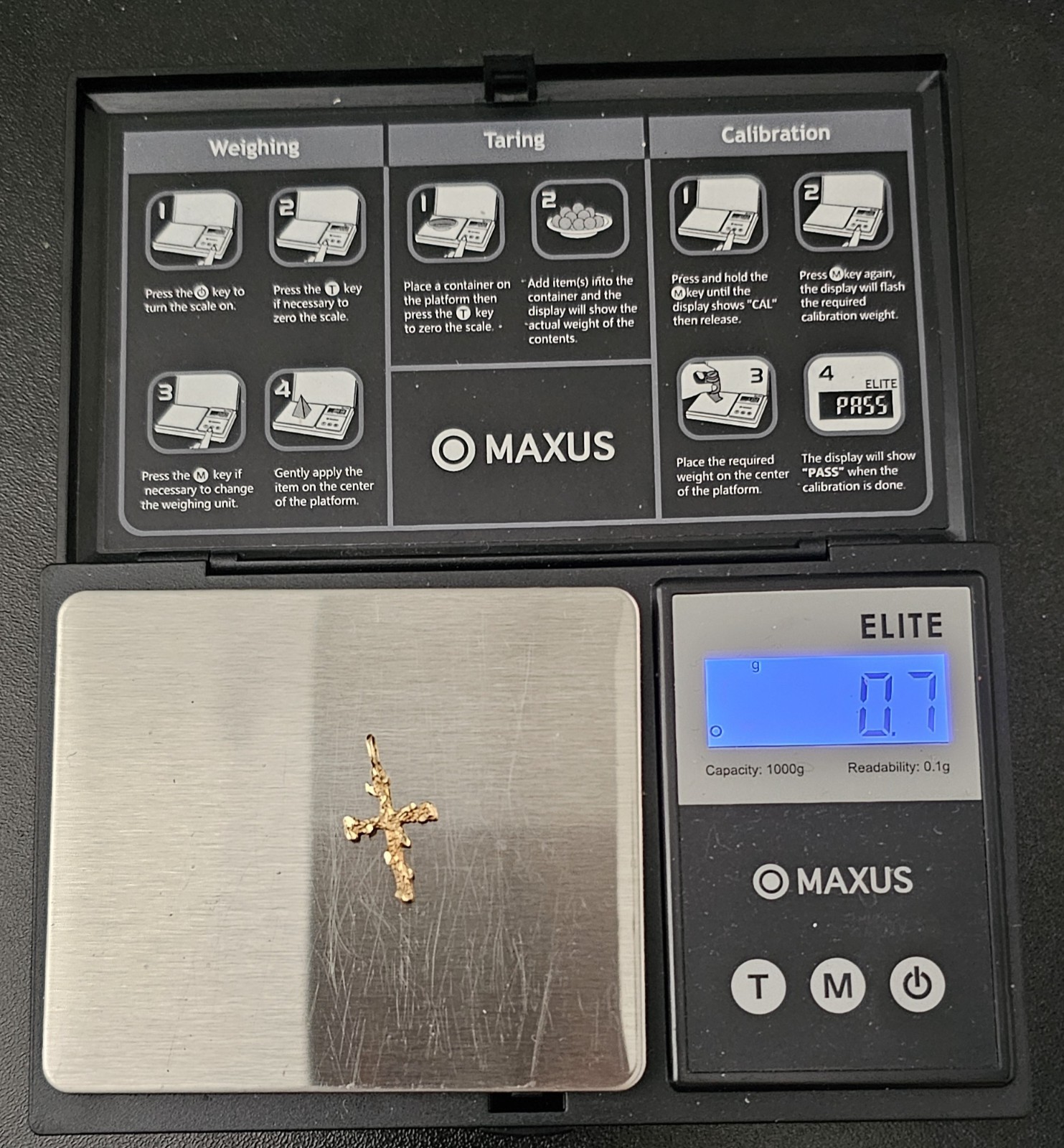 14K Yellow Gold Nugget Textured Cross Charm Pendant Signed Religious
