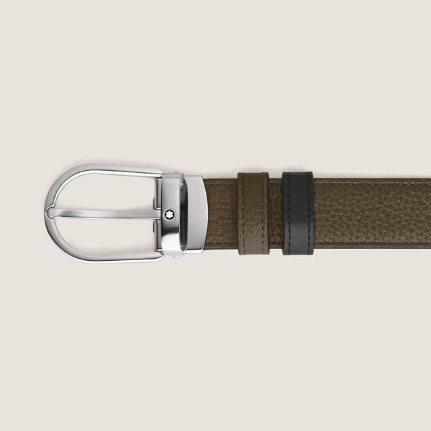 Montblanc Reversible Belt Buckle Horseshoe 198449 Belt Khaki Leather Black