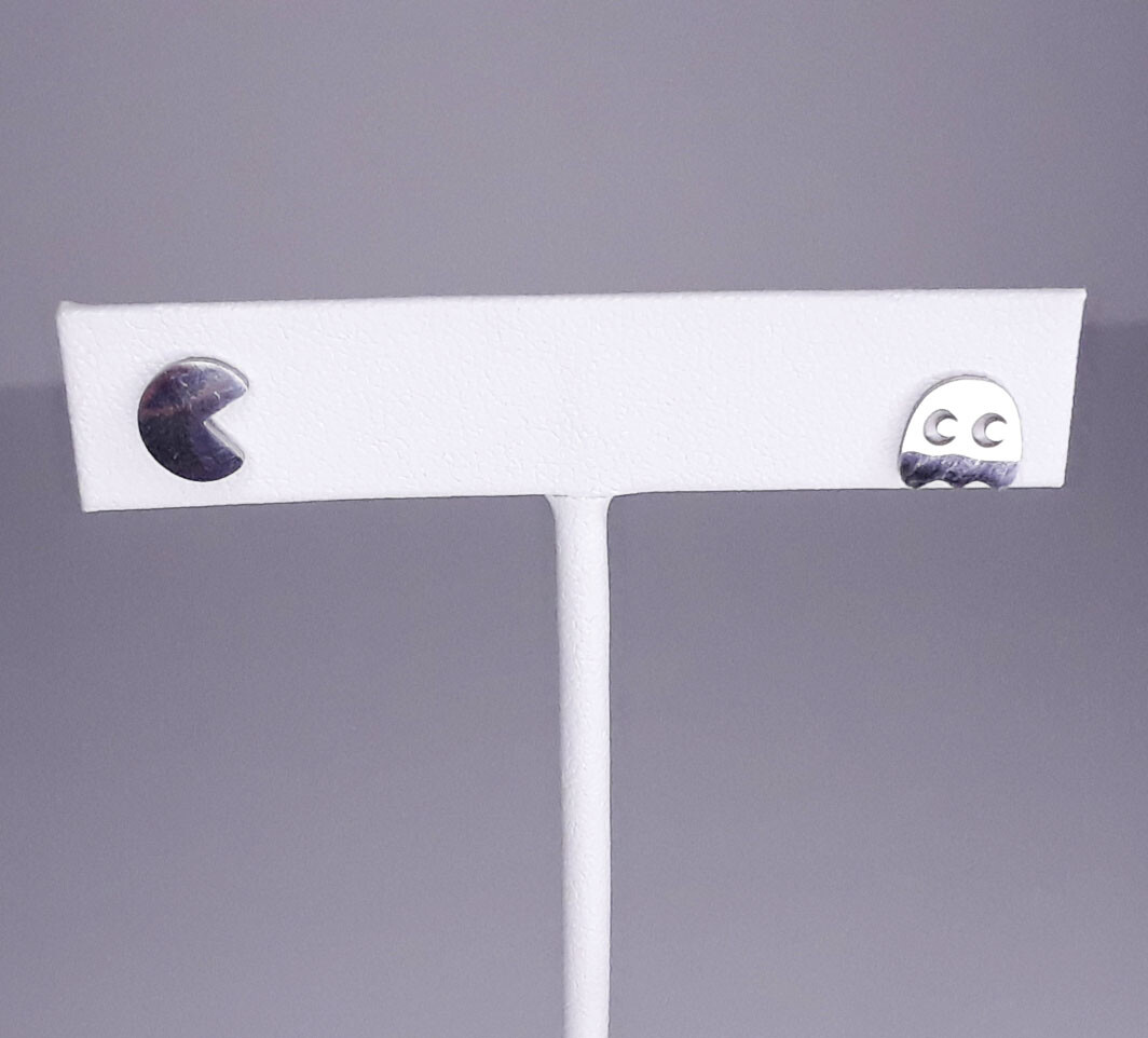 Video Game Inspired Stud Earrings 1/4″ – NEW, Silver Tone Kawaii Retro Graphic