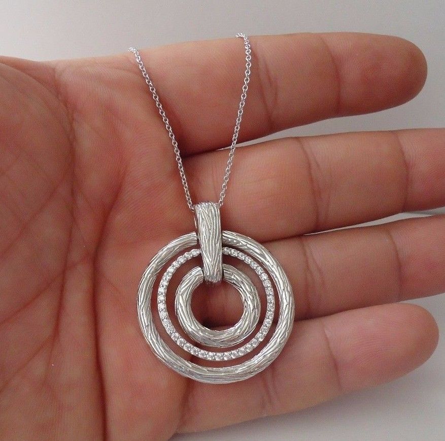TRIPLE CIRCLE PENDANT NECKLACE W/ 1.50 CT LAB ACCENTS / 925 STERLING SILVER