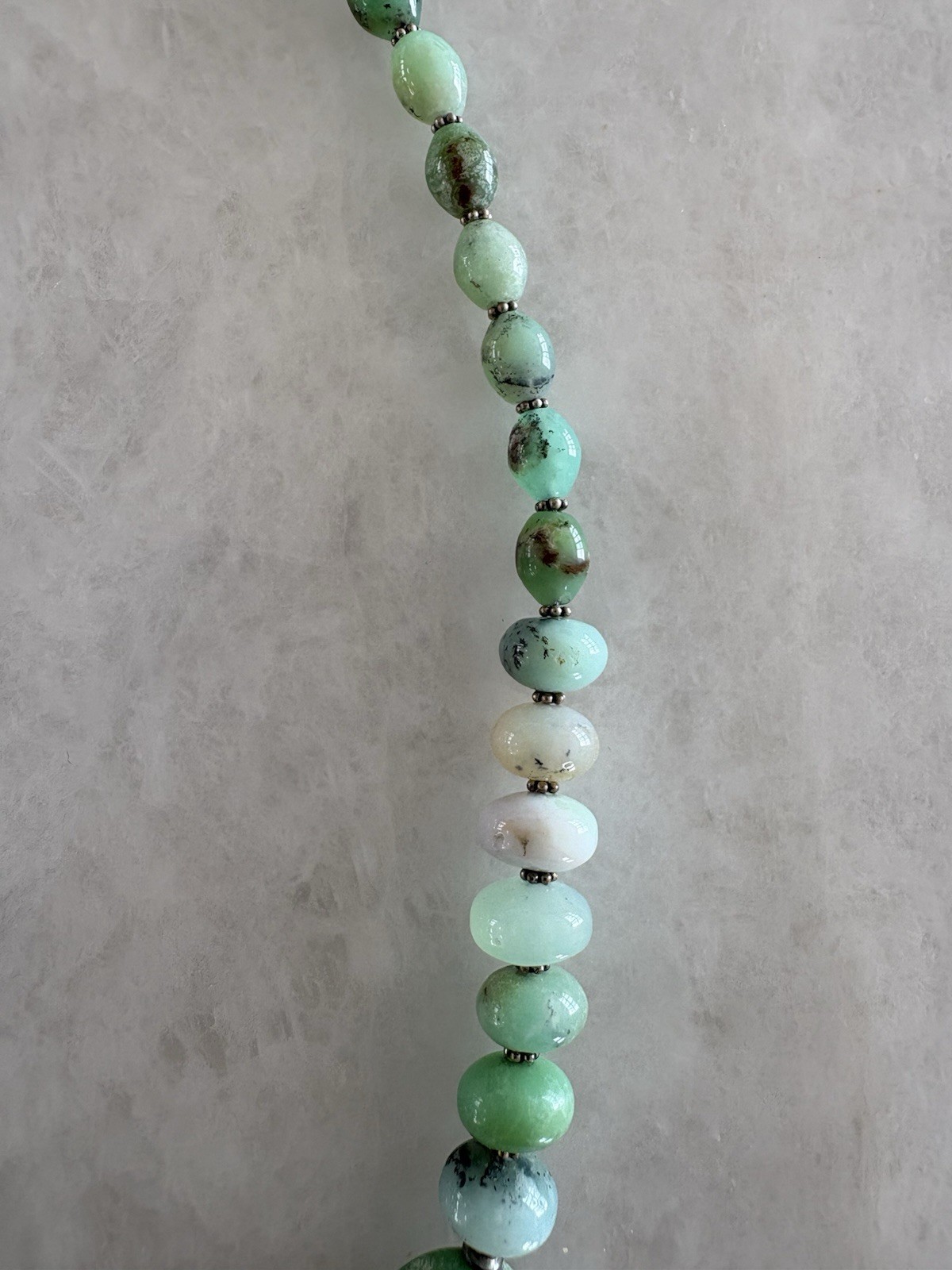 CHRYSOPRASE BEADED NECKLACE – Sterling Silver 925 – Artisan Shell Tag – NEW