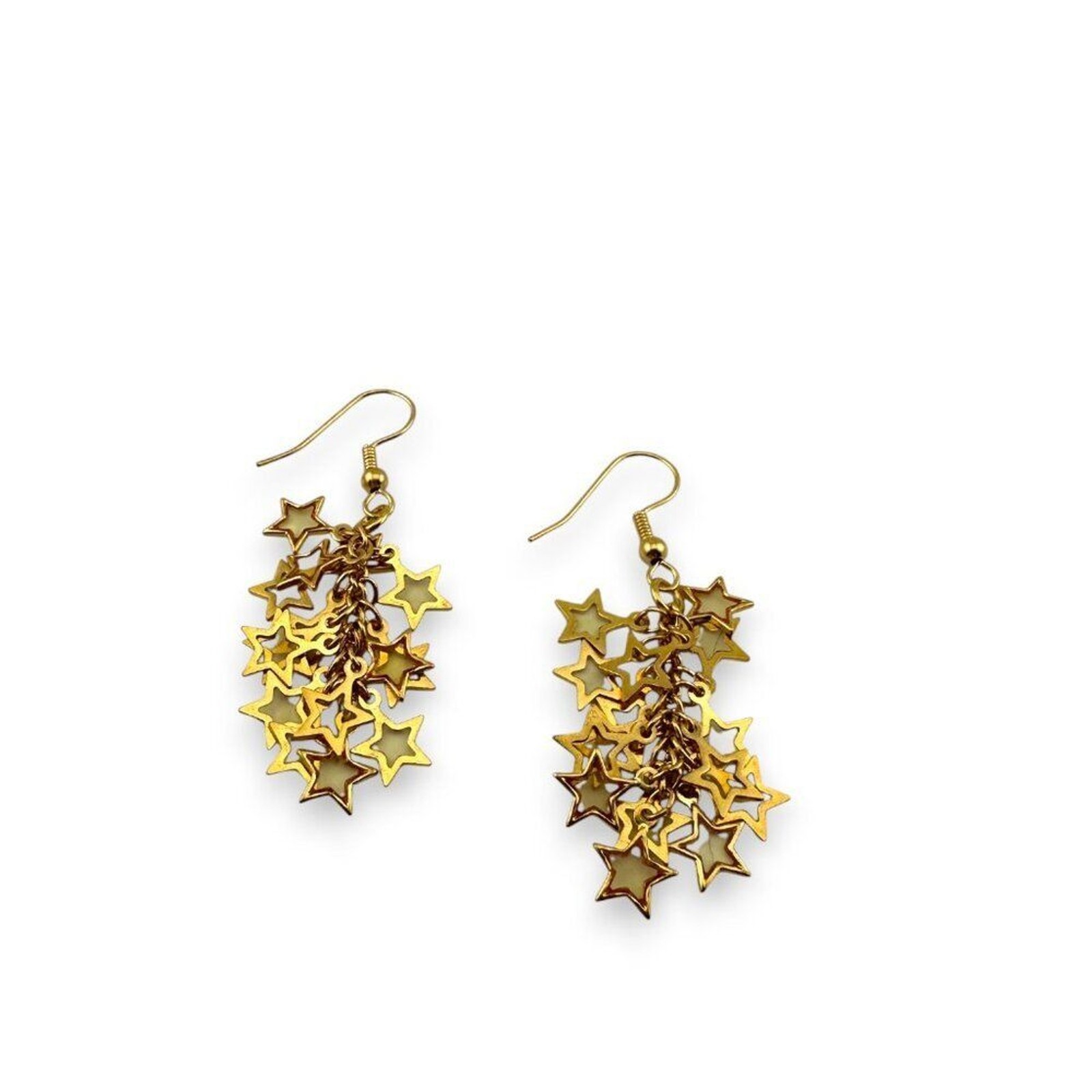 Gold Plated Stars Cluster Earrings Statement Earrings Gold Plated Ear Wire