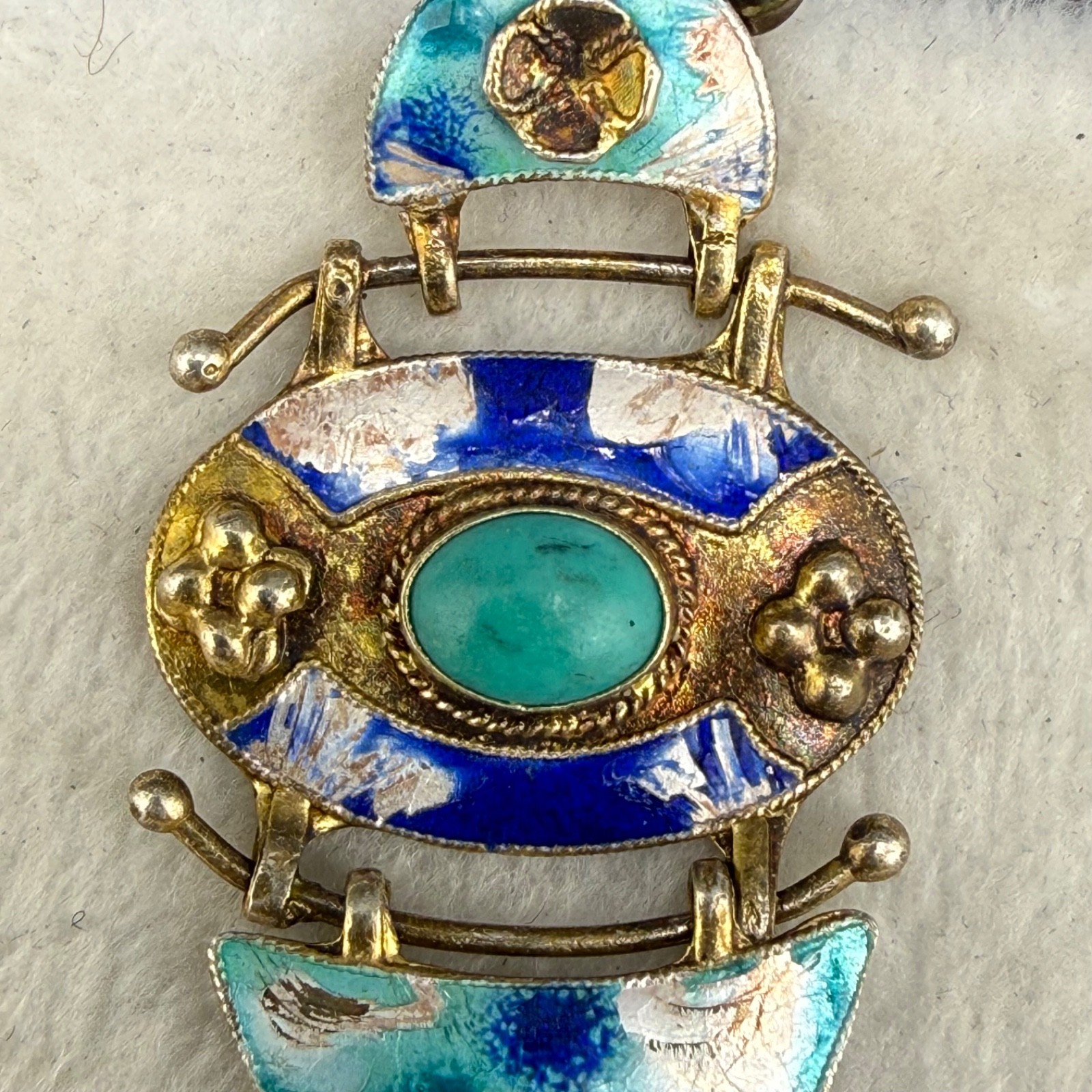 Vintage Chinese Export Pendant Sterling Silver Blue Enamel