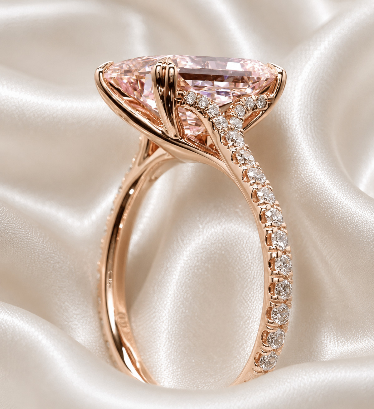 Diamond Ring 14k Rose Gold 5.35 Ct Radiant Cut Fancy Vivid Pink IGI Lab Grown