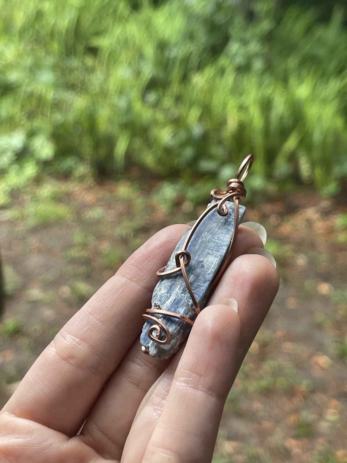 Blue Kyanite Blade Wire Wrapped Handcrafted Copper Necklace 18 Cable Chain