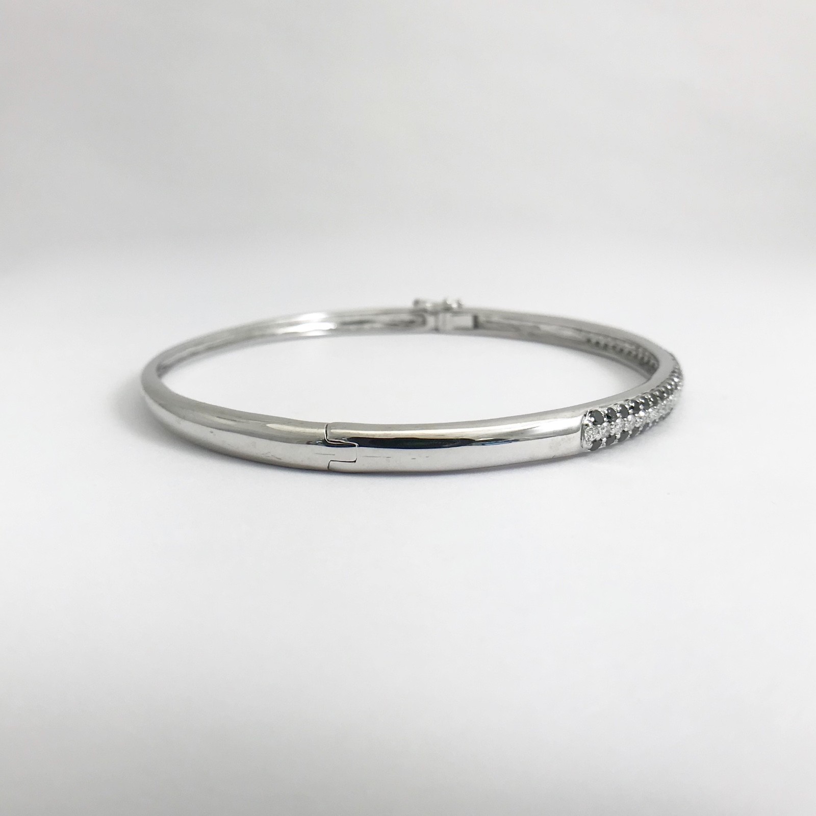 Pave Black White Diamond Bangle Bracelet 14K White Gold, 1.75 CTW, 14.07 Grams