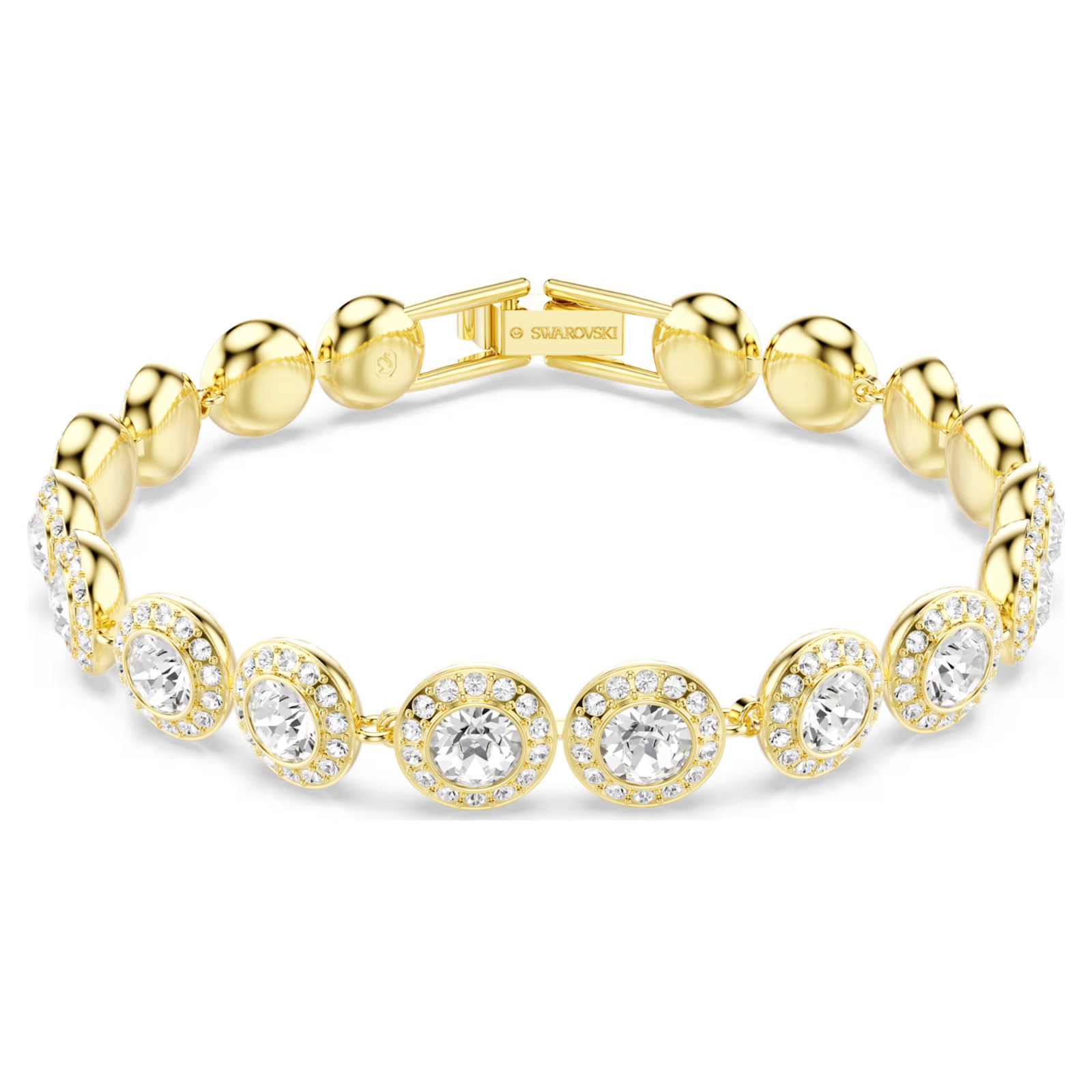 Una Angelic bracelet Round cut, Pavé, Medium, White, Gold-tone plated
