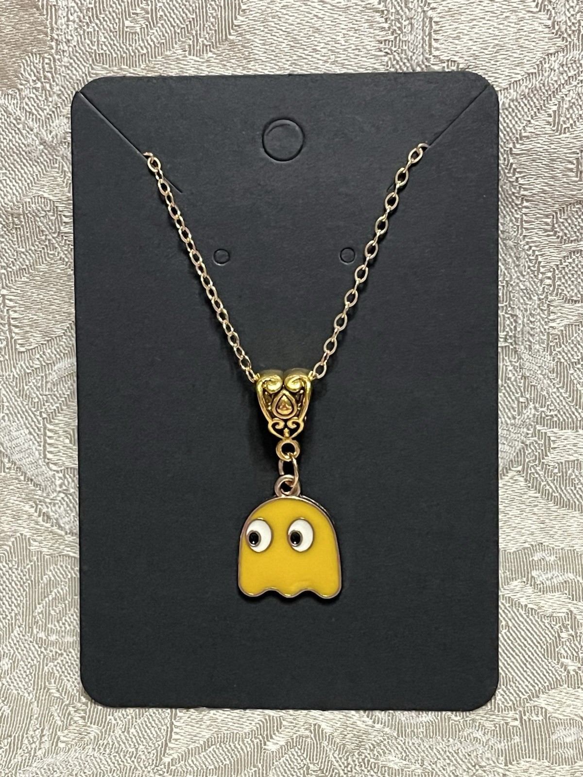 PAC Man Clyde Yellow Ghost Gold Enamel Fashion Video Game Novelty 18” Necklace